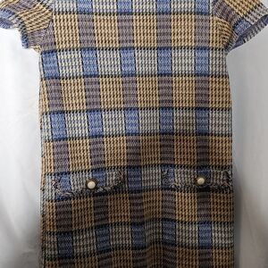 Zara Blue and Tan Plaid Midi Dress